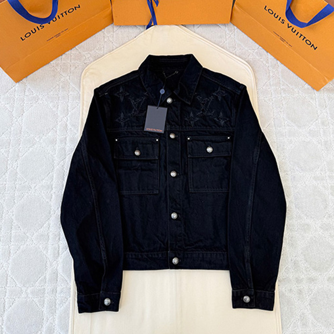 lv louis vuitton 25fw logo embroidered denim jacket